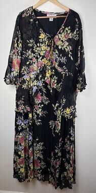Anna Maxwell Womens Dress 2X Black Pink Floral Sheer Beaded Fairy Whimisigoth